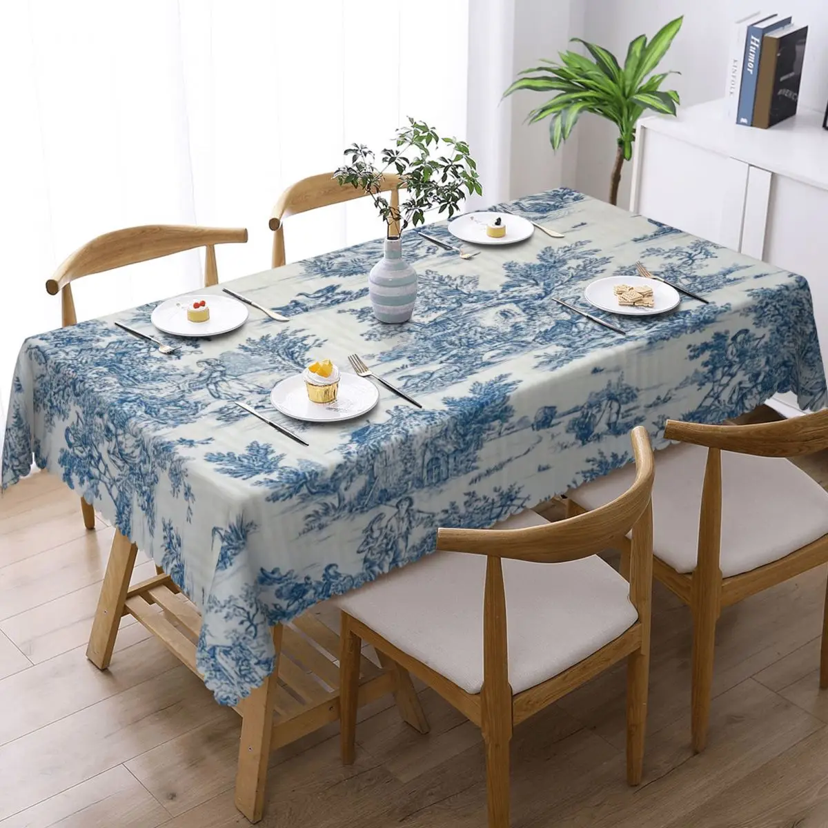 Motivi blu Navy francese Toile De Jouy tovaglia rettangolare tovaglia impermeabile Flora copritavolo