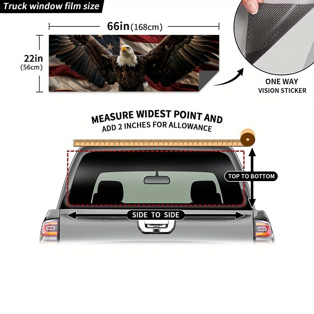 النسر نشر النجم Spangled راية اكسسوارات السيارات ملصق الزجاج الأمامي الخلفي ، نافذة شاحنة انظر من خلال نافذة سيارة مثقوبة