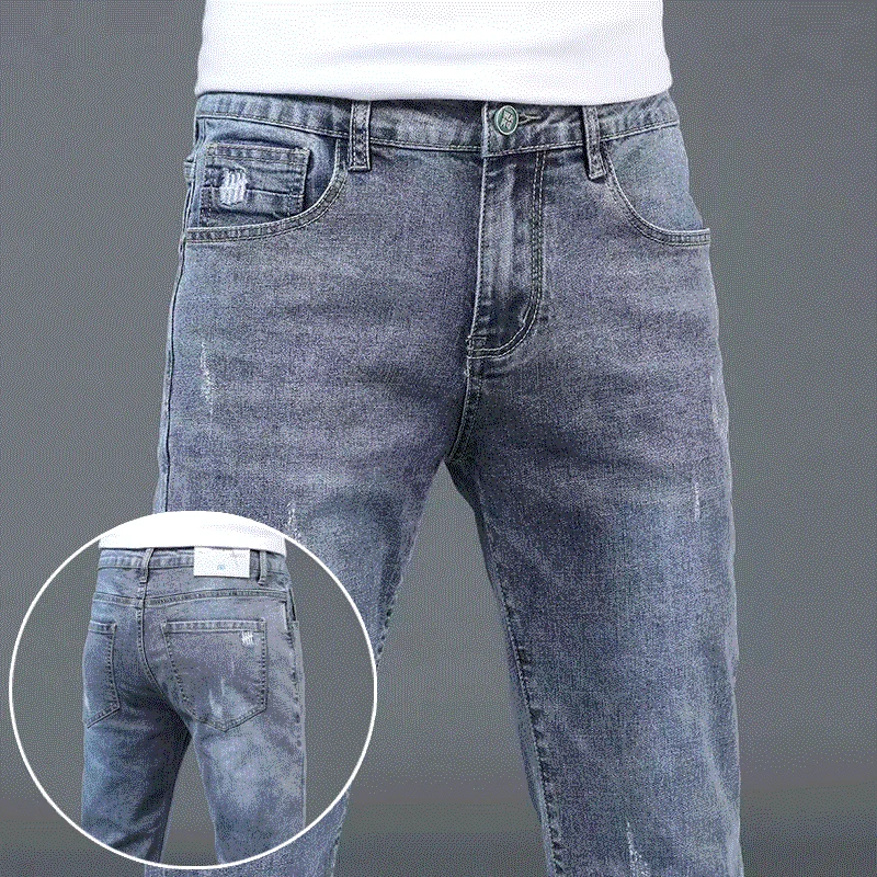 

Summer Thin Casual Embroidered Men's Slim Fit Jeans Elastic Long Pants Korean Style Straight Leg Trousers Fashionable Youth J...