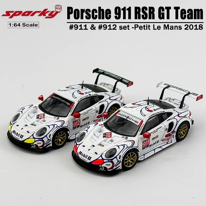 Sparky&Tiny 1/64 Porsche 911 RSR Porsche GT Team#911 & #912 Set -Petit Le Mans 2018 Alloy Toy Motor Vehicle Diecast Metal Model