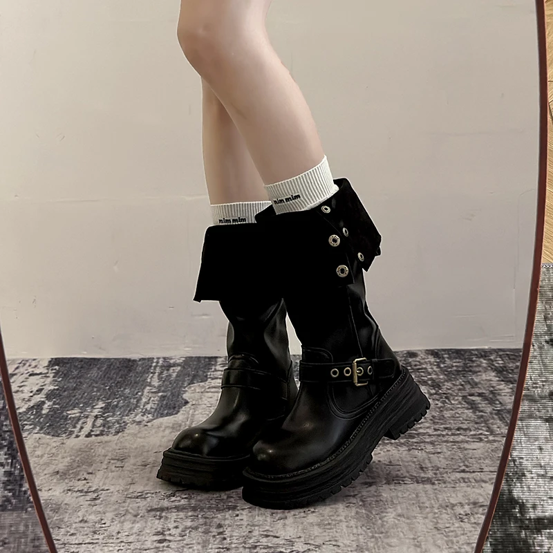 أحذية طويلة متعددة الاستخدامات للنساء موديل 2025 الجديد بأسلوب إنجليزي، كعب سميك لزيادة الطول، أحذية طويلة نحيفة على طراز أحذ... #2