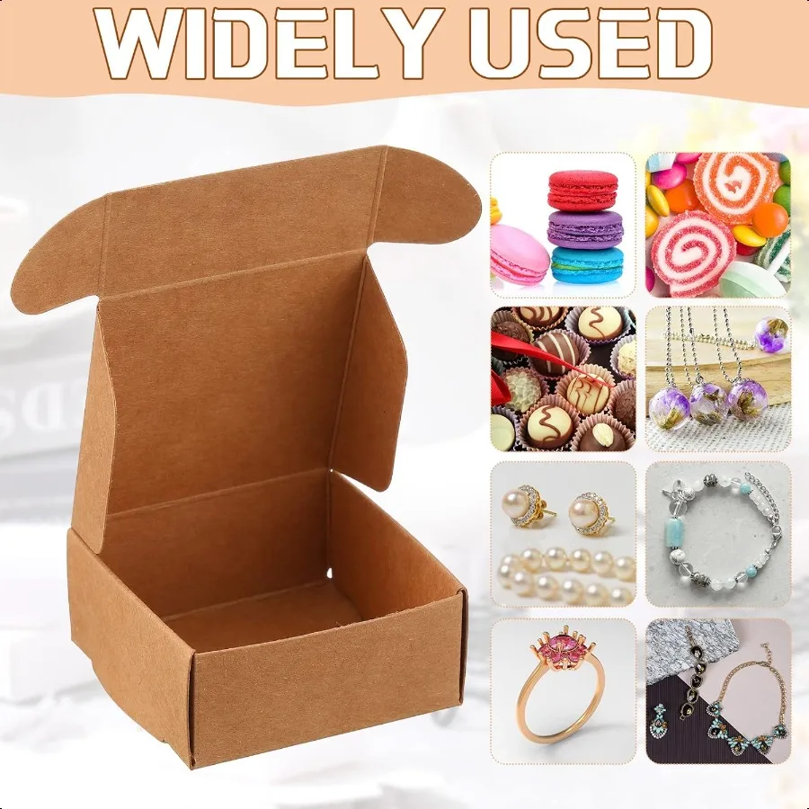 200 Uds pequeñas cajas de regalo de papel Kraft a granel 2,16 ''x 2,16'' x 0,98'' adornos cajas de cartón con tapa para pendientes de recuerdo joyería