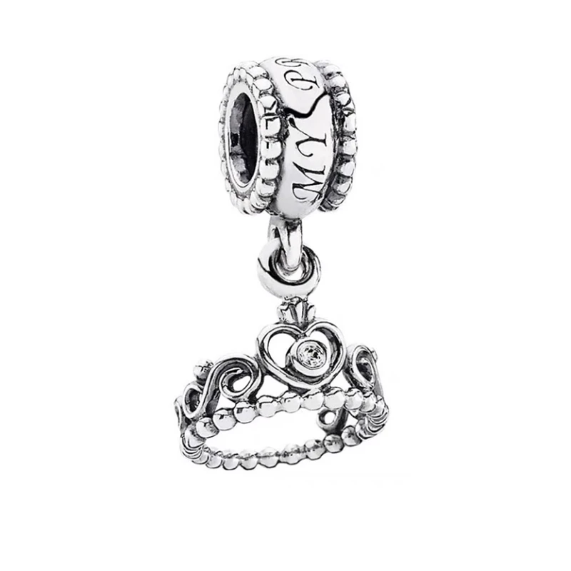 Vendita calda misura originale braccialetto in argento sterling 925 corona regina piccola campana ciondola perline di fascino gioielli di moda fai da te regalo per le donne