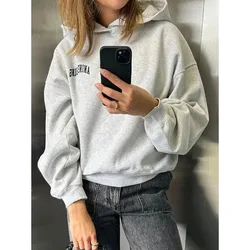 Letter Print Sweater Hoodie Women's Cotton Clothing Oversized Fashion Jumper Loose Hooded Fleece Thermal Sweater Women