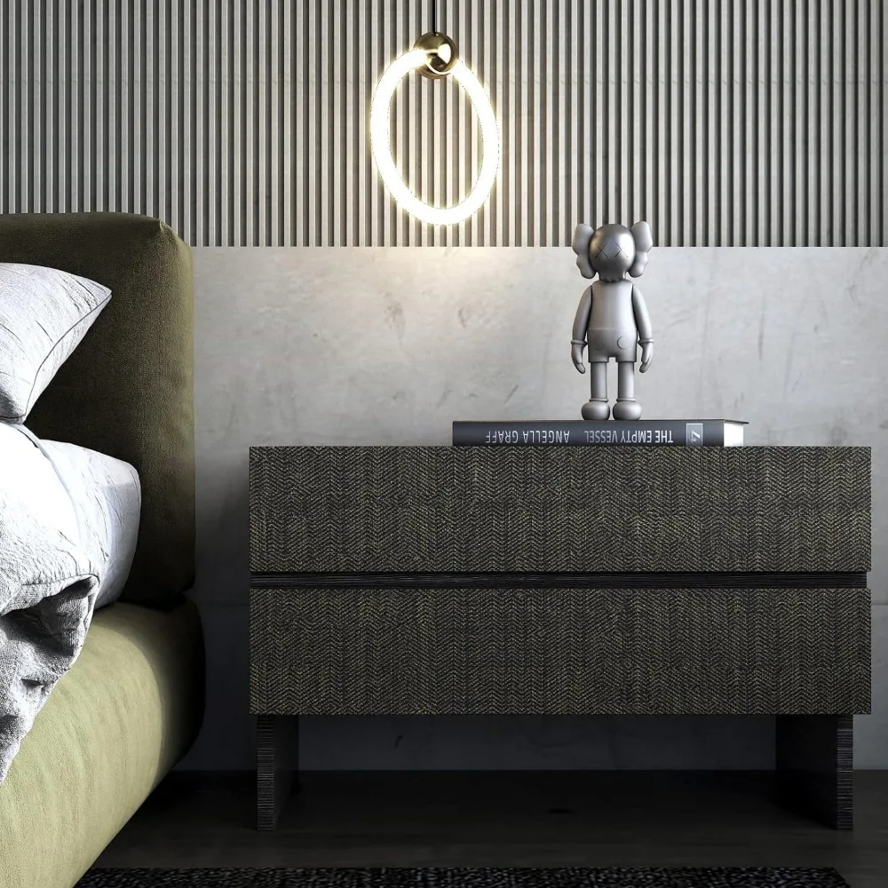 FunStick 24x394 قماش عشبي أسود وذهبي قابل للتقشير واللصق ورق جدران أسود مزخرف للخزائن من الكتان القابل للإزالة