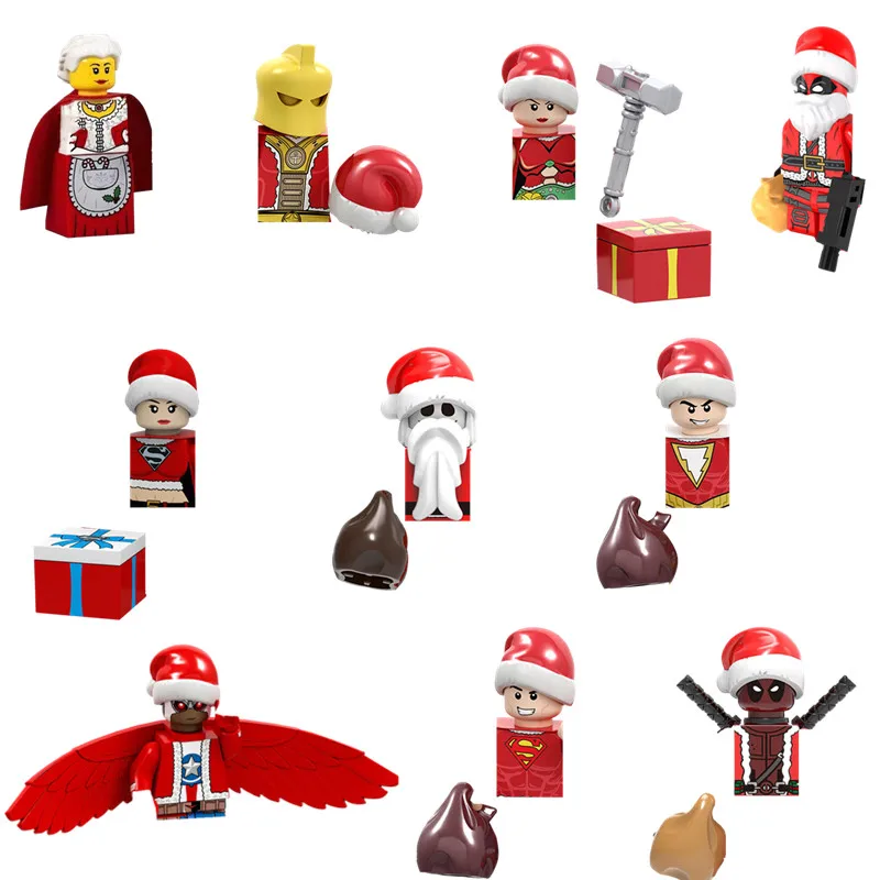 Movie Christmas Assemble Building Blocks Brick Mini Action Figure Heroes Character Figurine Brick Head Kids Toys Birthday Gift