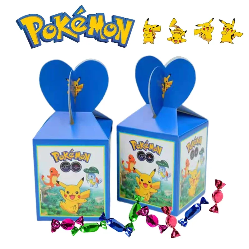 Caja de dulces de Pokémon Pikachu para niños, suministros para fiestas temáticas, decoración de dibujos animados, Impresión de animación, caja de embalaje de aperitivos, regalo, 6 piezas