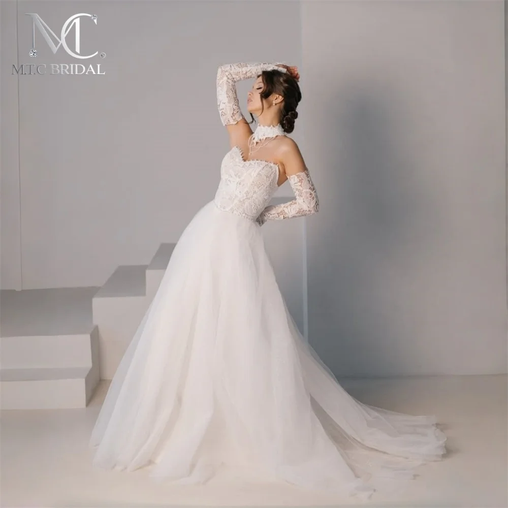Long Tulle Wedding Dresses Detachable Full Sleeves A Line Lace Body Corset Back 2026 High Quality Bridal Gowns Plus Size