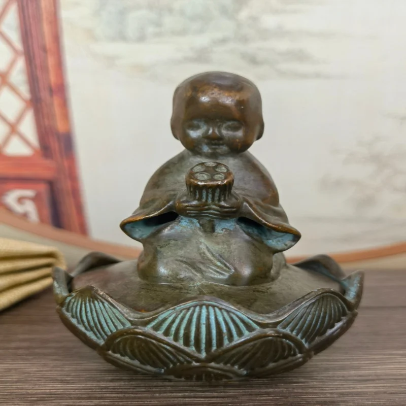 Vintage Lotus Monk Incense Burner Retro Home Decor Craft Diameter Approx7cm about High8.8Li