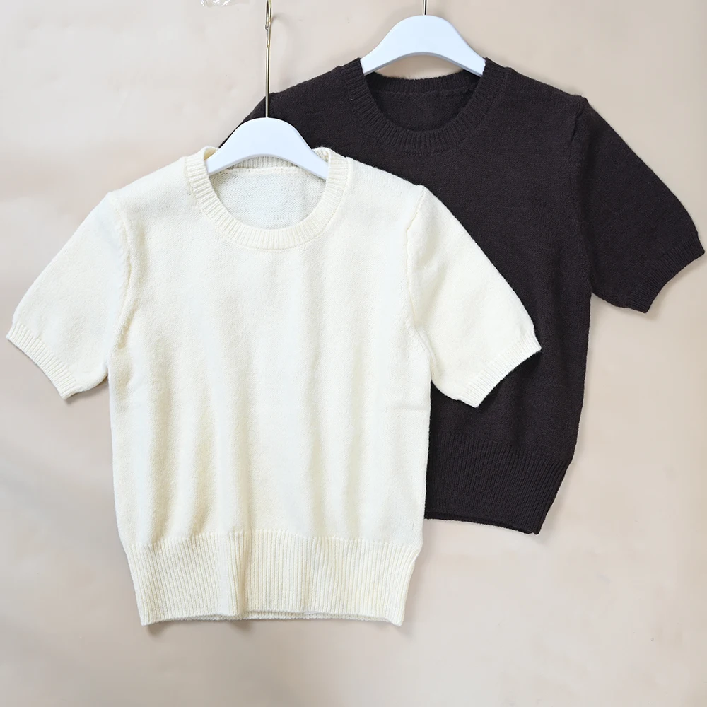 

Spring New Sle Women's Slim Fit round Ne Cr Knitted ort Sve T irt Top Faionable Comfortable Breathable Casual...