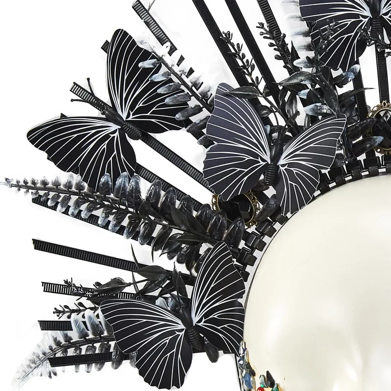 สีดํา Spiked Halo เครื่องประดับผม Gothic Lolita Leaf ผีเสื้อมงกุฎฮาโลวีน Party ไซเรนอุปกรณ์เสริมผม