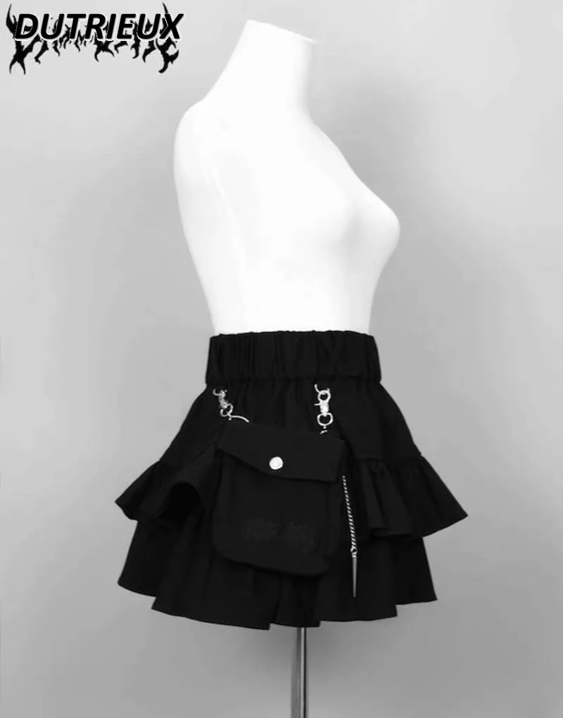 Preppy Style Black Plaid Short Skirt Elastic Waist Y2k Spring Summer Student Sweet Cute Girls All-Matching A-Line Mini Skirts