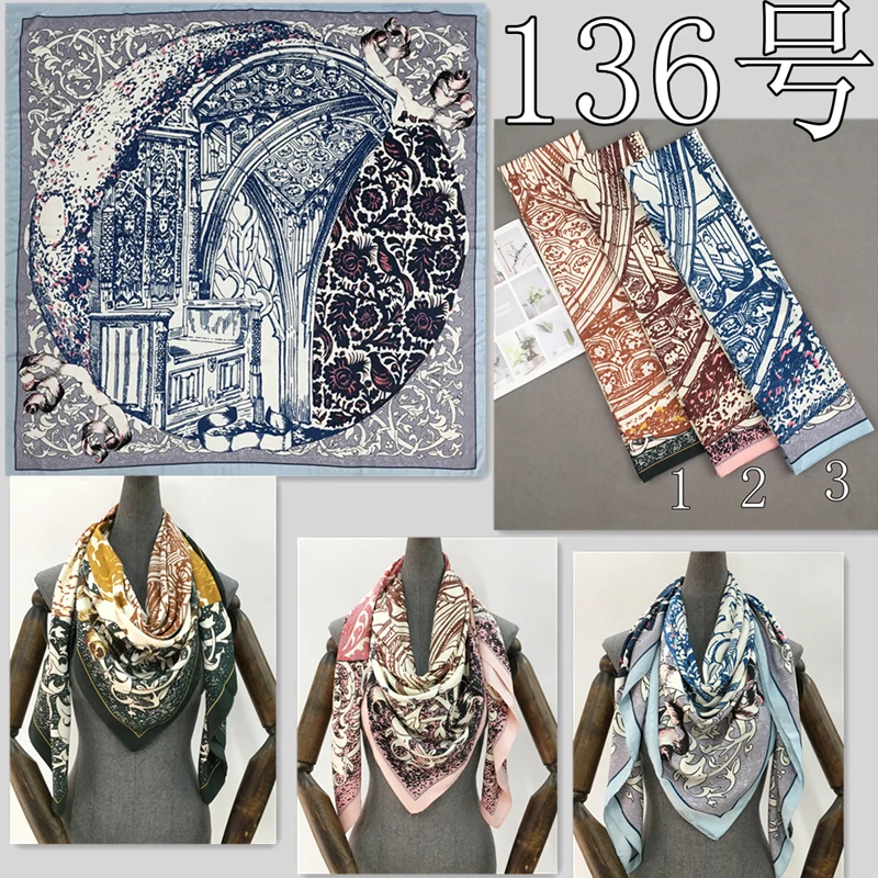 new Luxury Brand Scarf Twill 100% Silk Feels Scarf For Women Fashion  Print Square Scarves Hijab Kerchief For Ladies Shawls