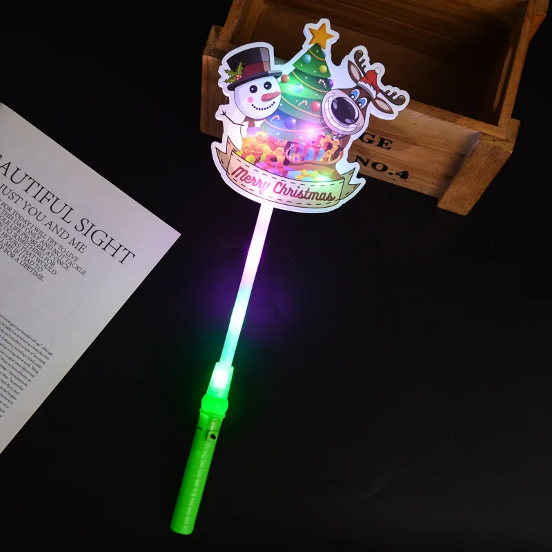 Merry Christmas Flashing Luminous Stick LED Old Man Snowman Handheld Glow Sticks Birthday Party Atmosphere Props Light Up Toys