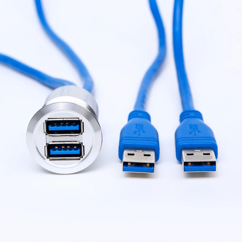 25mm USB connector socket metal panel mounted double USB connector/USB socket  with extend cable(60cm,150cm,200cm)