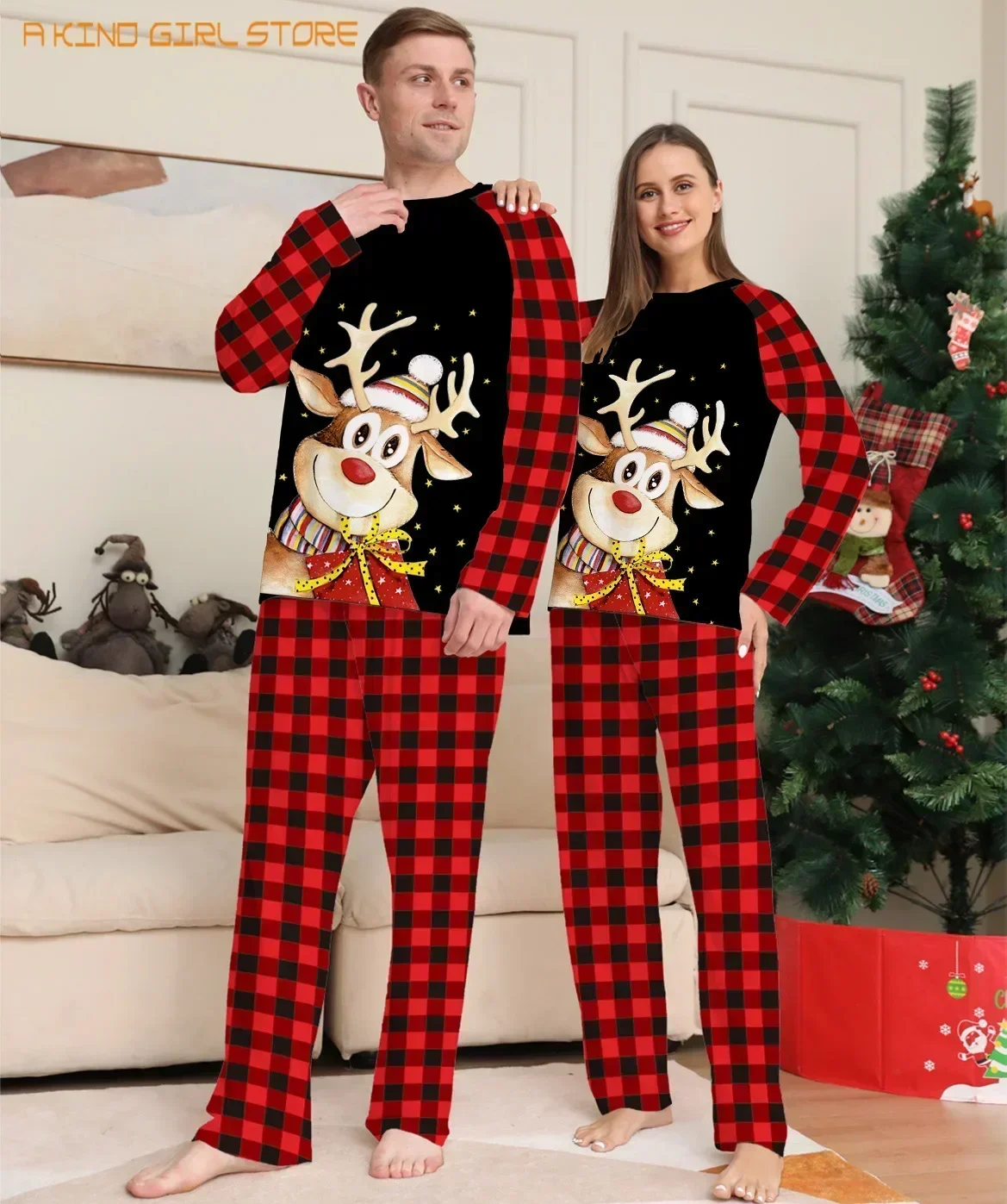 Xmas Family Look Elk Print Mom Daughter Dad Son Matching Outfits Baby Dog Rompers Loose Casual Sleepwear Christmas Pajamas Set