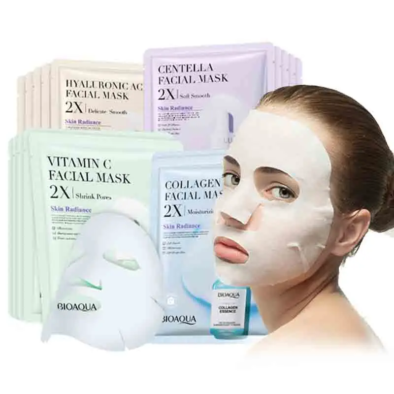 4/8/12pcs BIOAQUA Centella Collagen Face Mask Moisturizing Refreshing Sheet Masks Hyaluronic Acid Facial Mask Skin Care Products