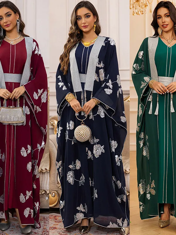 

Middle East Sle Embroidered Dr Skirt Set Large Hemline Women's Ethnic Clothing Stage Costume Polyester Summer Faion