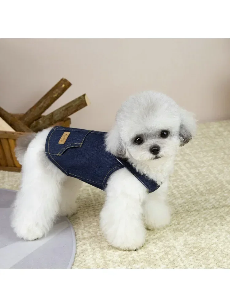 DOGNew Summer and Autumn Pet Clothes for Dogs and Cats, Cute Pomeranian Yorkie Teddy Style, 26 Cool Denim Tank Top