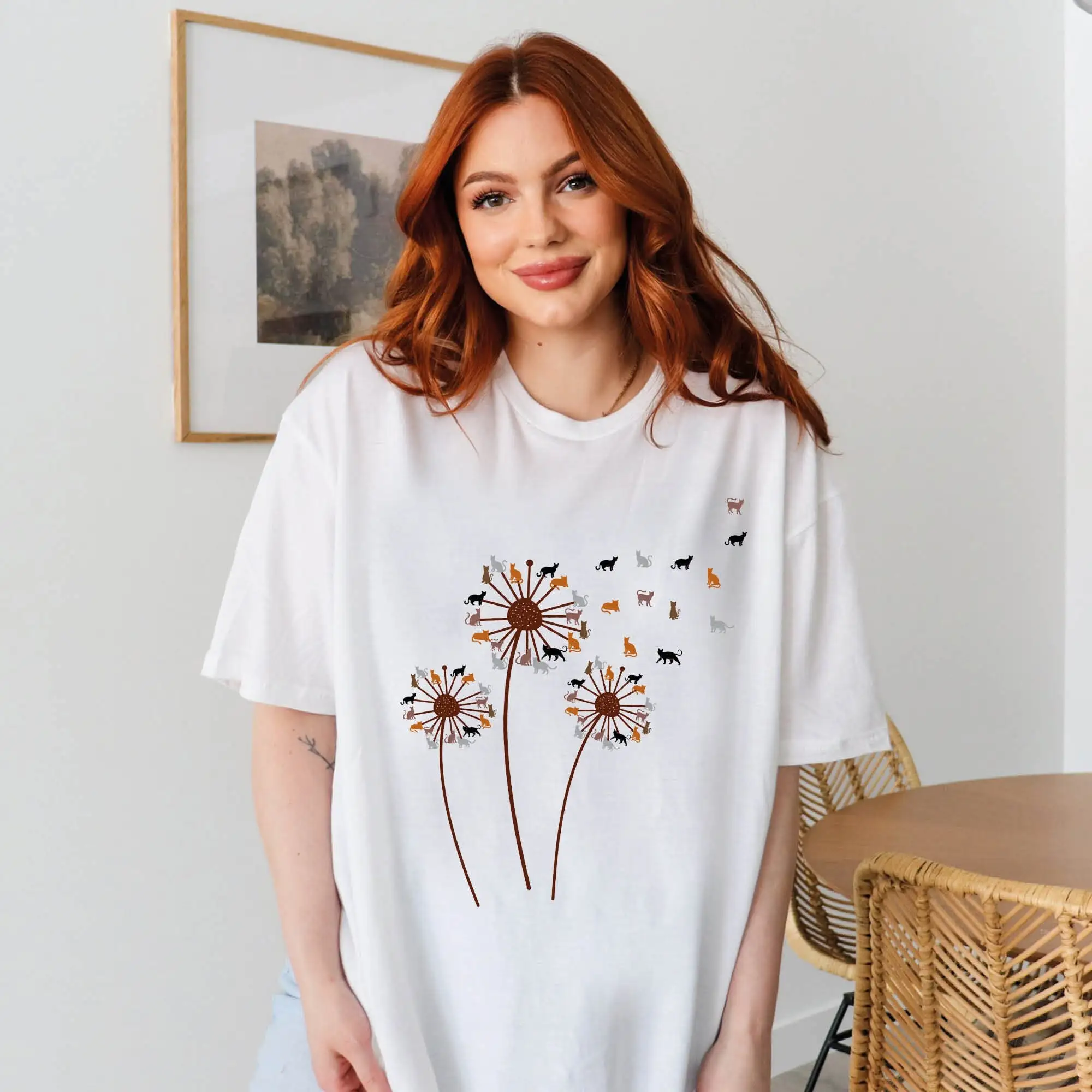 

Cats Flower Fly Dandelion T Shirt Cat Lover Funny Summer Cute Cool