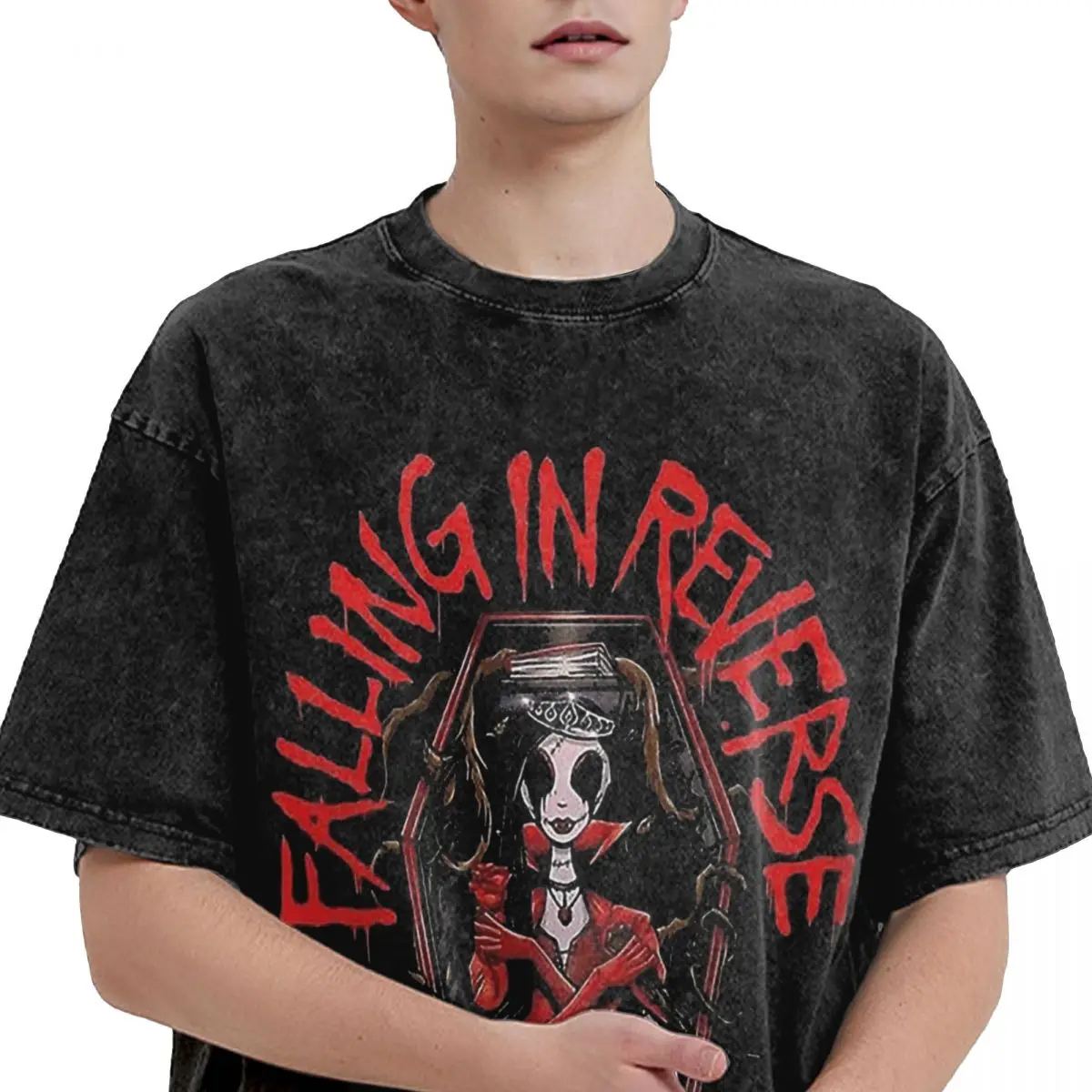 2024 Summer Falling In Reverse Rock Music Metal Band Washed T Shirts Merch Harajuku T-Shirts for Men Women Tee