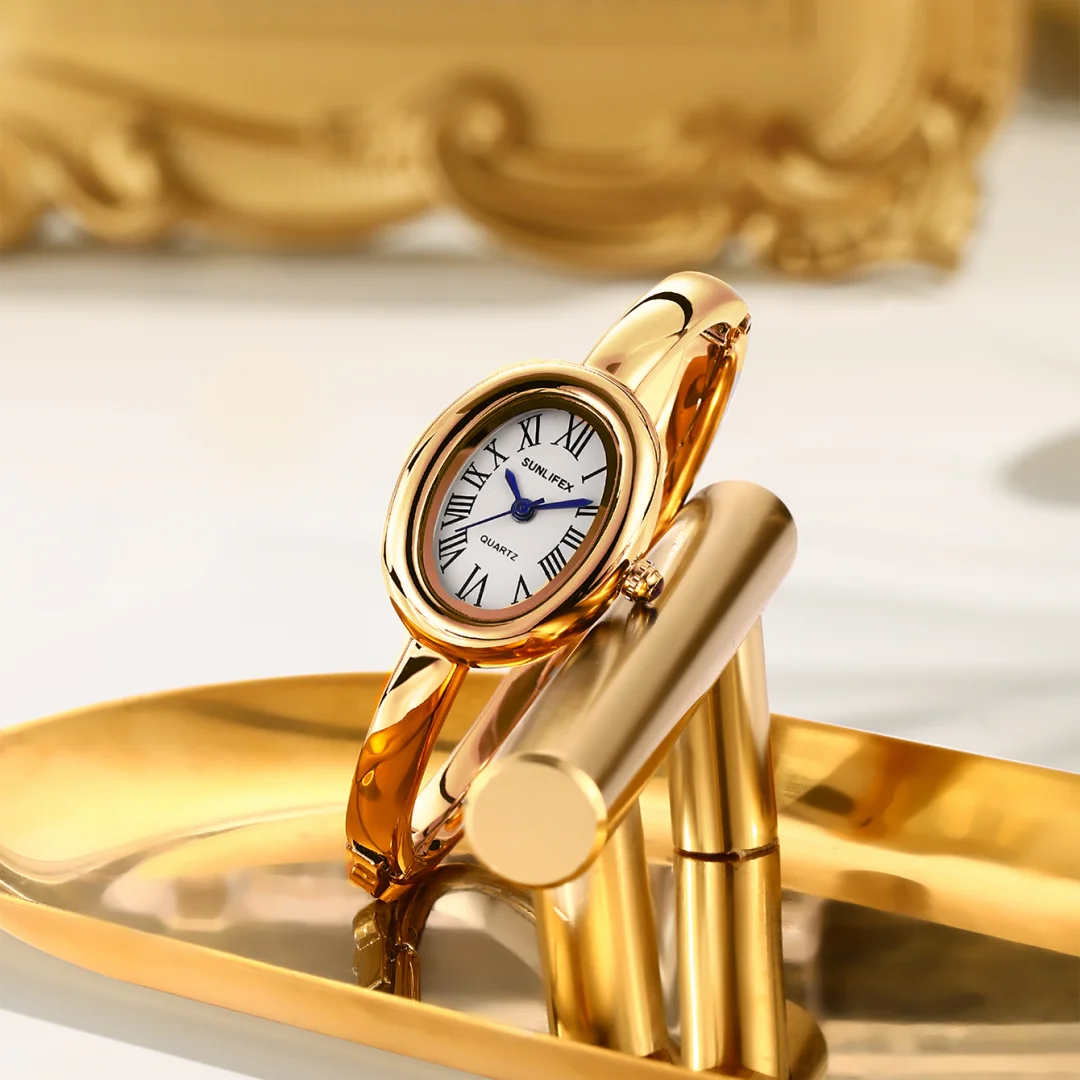 Sunlifex العلامة التجارية الشهيرة سوار المرأة كوارتز ساعة عصرية الذهب الإسورة ساعة اليد السيدات روما ساعة مزدوجة Reloj De Mujer