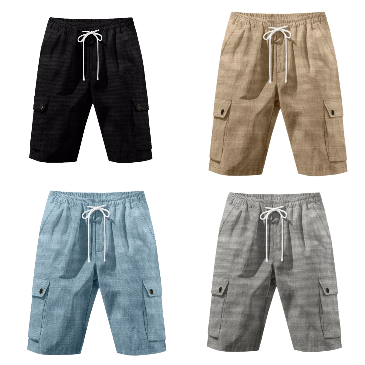 Summer Shorts For Men Solid Color Wide Leg Cargo Shorts With Pockets Casual Elastic Waist Drawstring Beach Shorts For Travel
