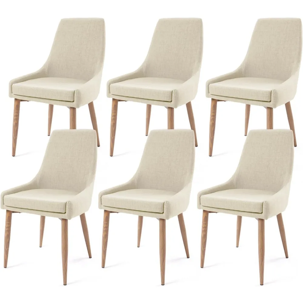 

Dining Chair Set of 6 with High Back, Metal Legs, Accent Living Room Chairs, Upholstered Fabric Dining Chair