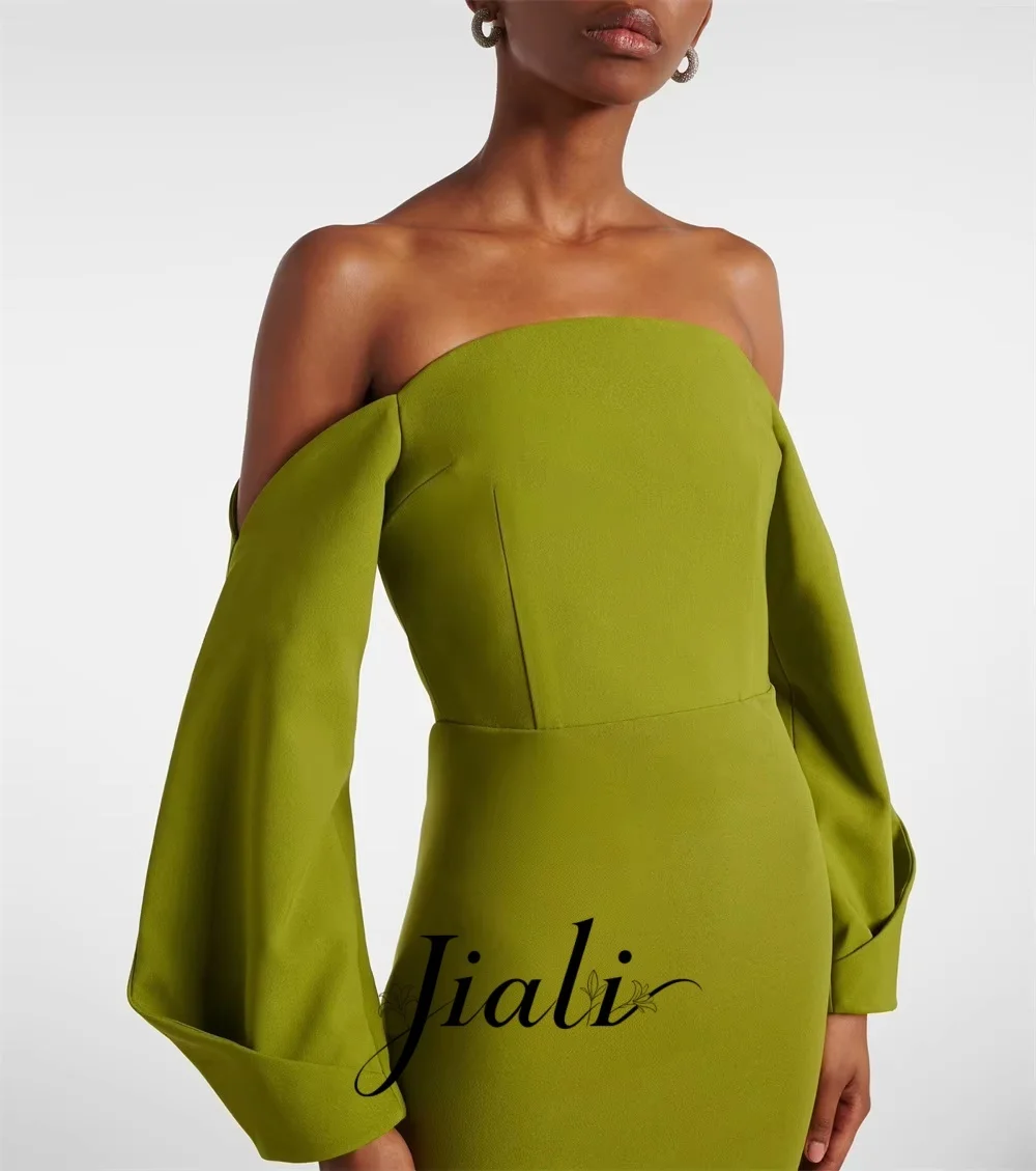 Jiali Customized Simple Sizes Available Satin Pleat Straight Off-shoulder Long Dresses Bespoke Occasion Dress Matching Casual