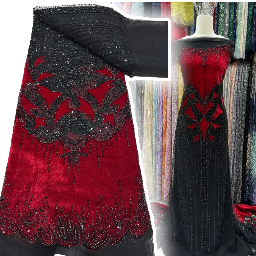 

Гипюровое кружево высокого качества, африканская кружевная ткань с блестками, французская тяжелая кружевная ткань с бисером, Нигерия для свадебного платья TP982