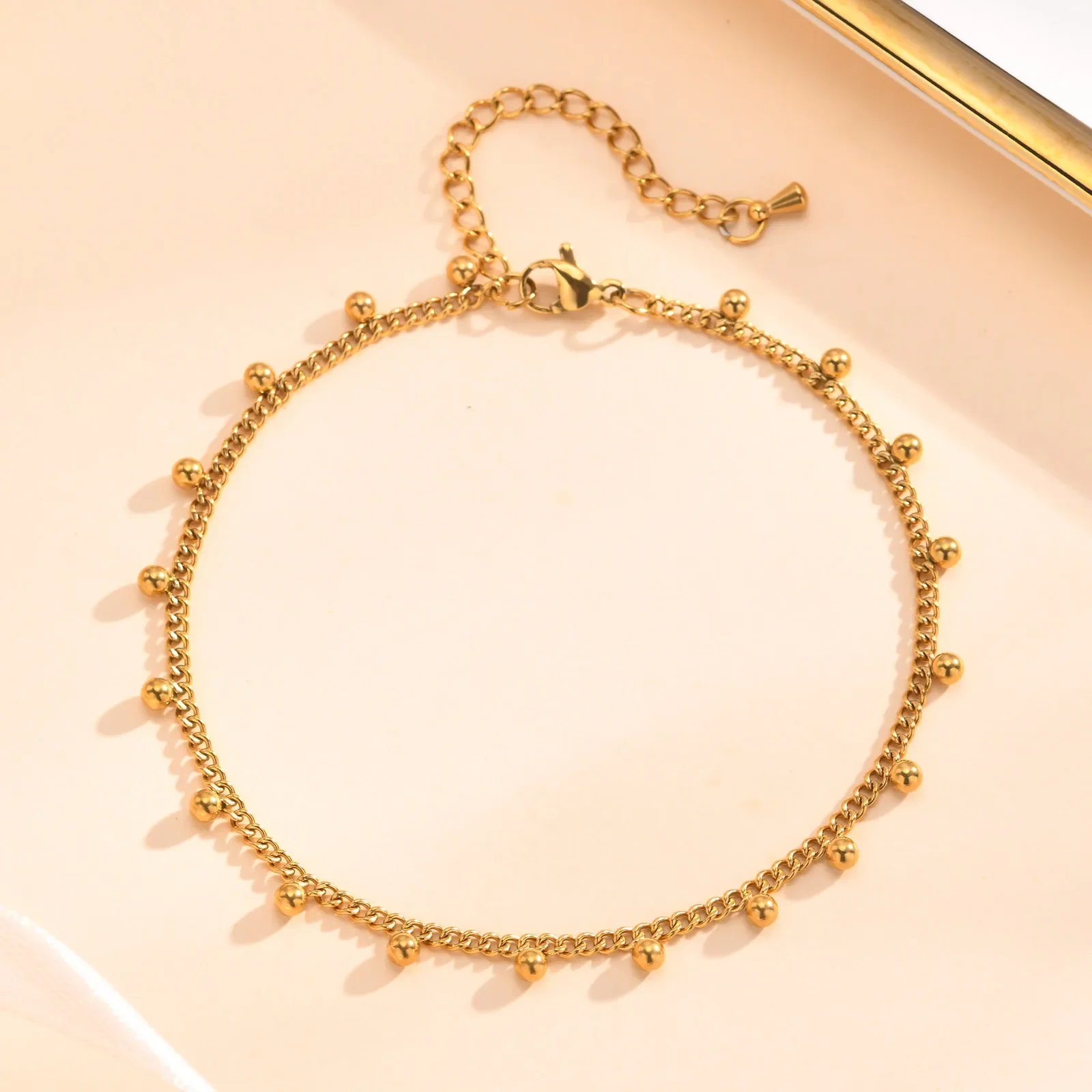 Anklet Bracelet on Legs Stainless Steel ,waterproof Adjustable Beach Beaded Ball Cuban Link Summer Boho Foot Jewelry for Women