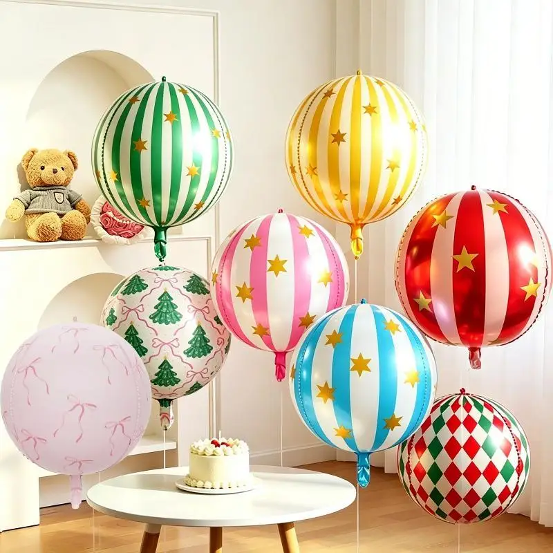 New 1 PCS Ins 22 Inches Round Foil Balloons StripedStar Festive Ballons Party Birthday Home Decoration Supplies