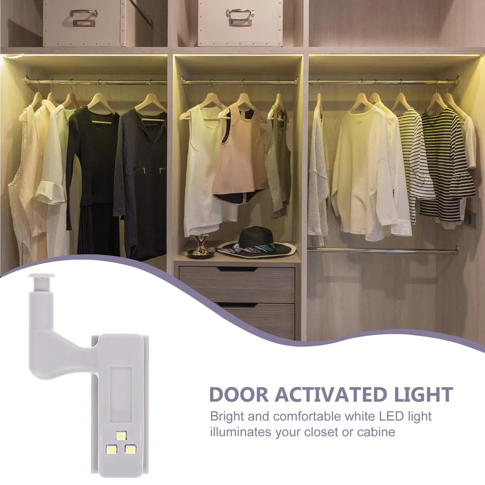 LED Hinge Light Door Activated Smart Touch Switch Bright White Cabinet Closet Sensor Lights Battery Operated Automatic Wardrobe