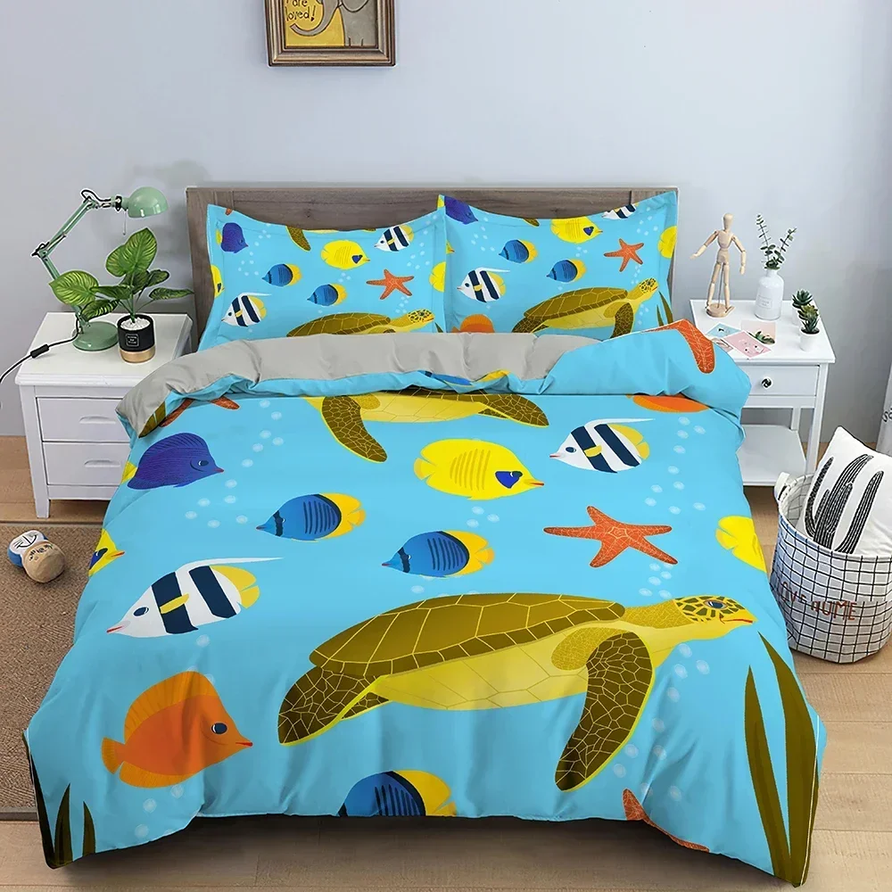 

3D Sea Turtle Psychedelic Animal Comfortable Duvet Quilt Cover Pillowcase Bedding Set Children Bedroom Decoration Home Textile