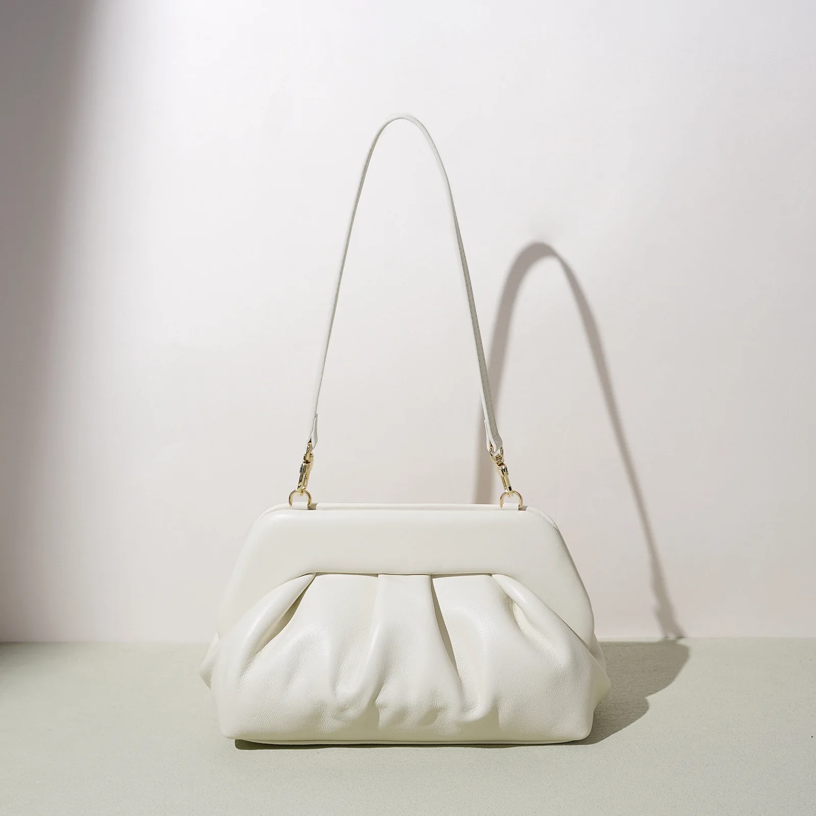 100% Genuine Leather White Ruched Cloud for Women, 2026 Niche Detachable Crossbody,  