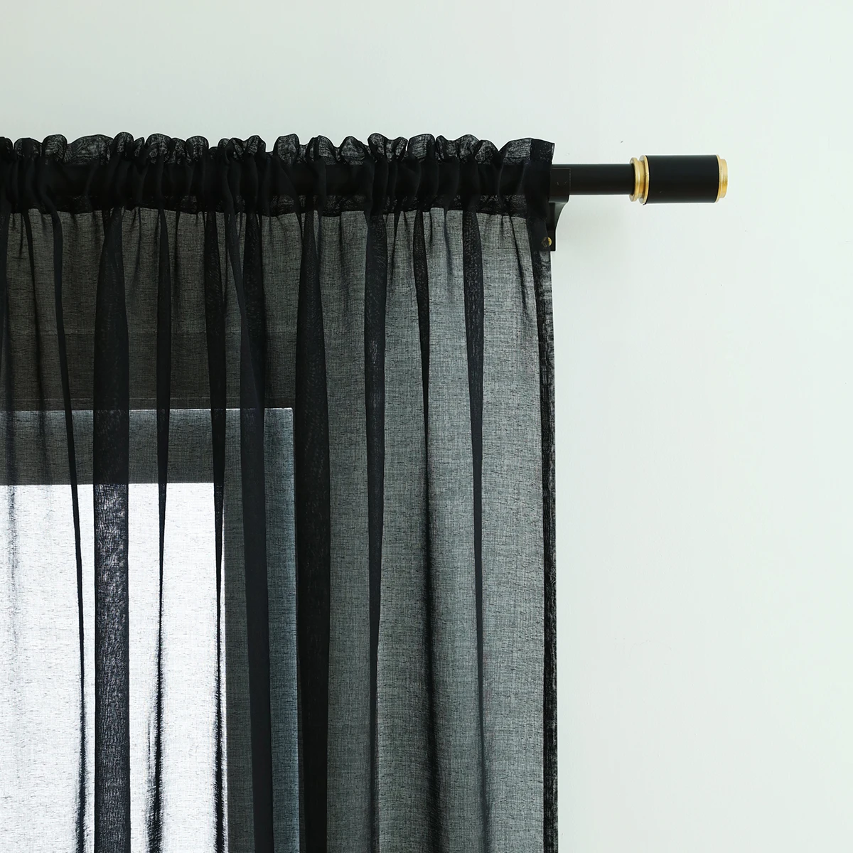 1pc Black Polyester Fabric Sheer Curtain,Rod Pocket,Dark Style Translucent Gauze Curtains for the Room Decor