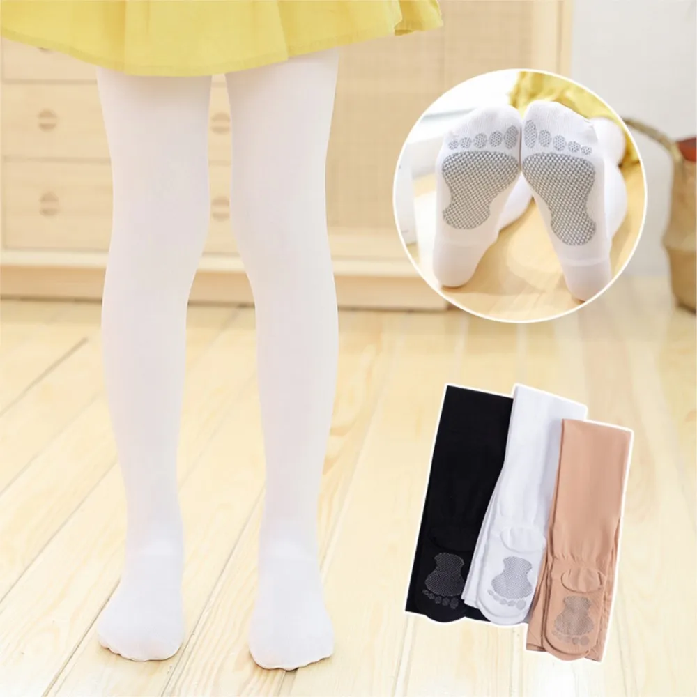 Spring and summer new thin little feet children's pantyhose solid color plate girl white dance socks student socks.