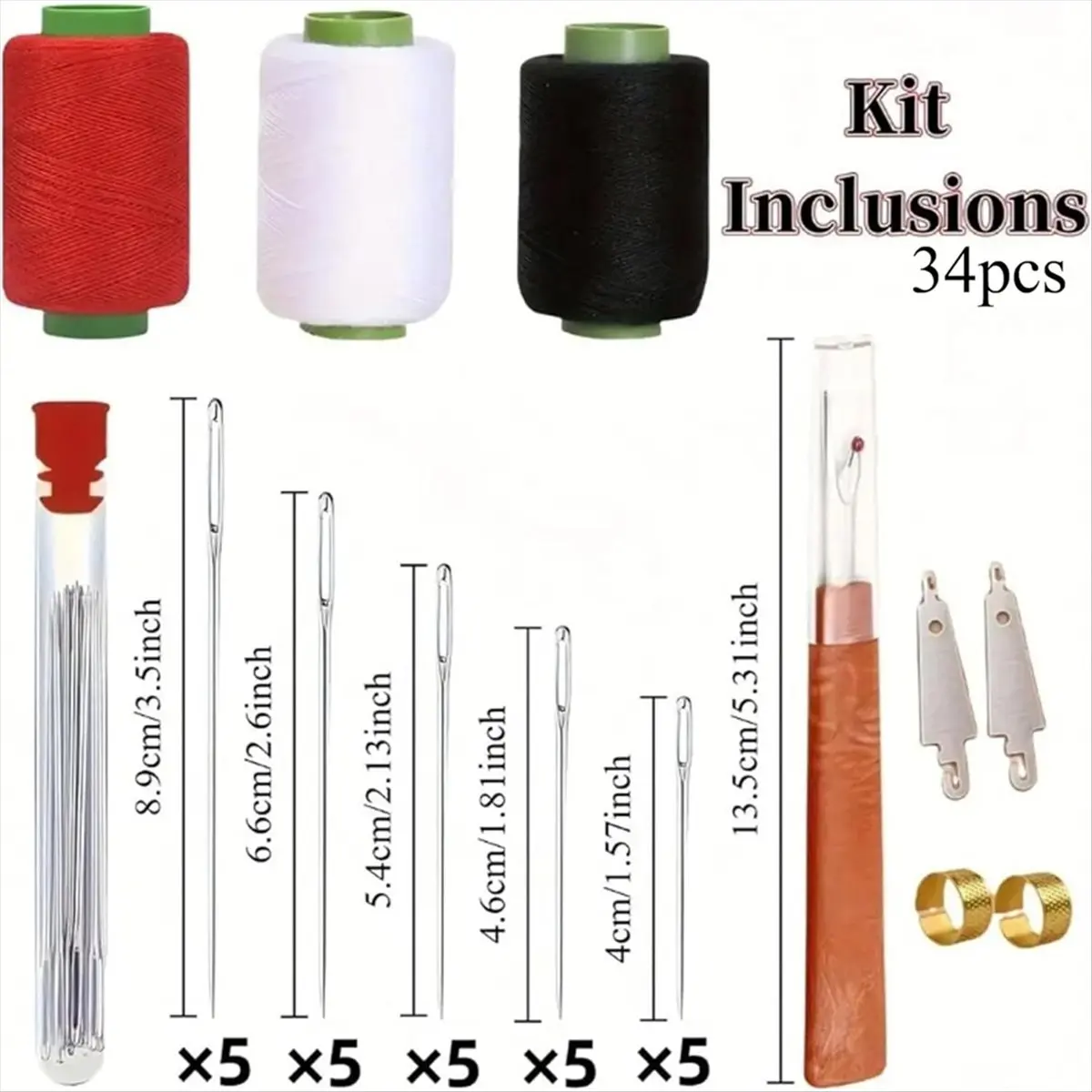 A56K 34Pcs Sewing Tool Set Big Eye Steel Needle Set Handmade Quilting & Sewing Needles Kit for DIY Sewing