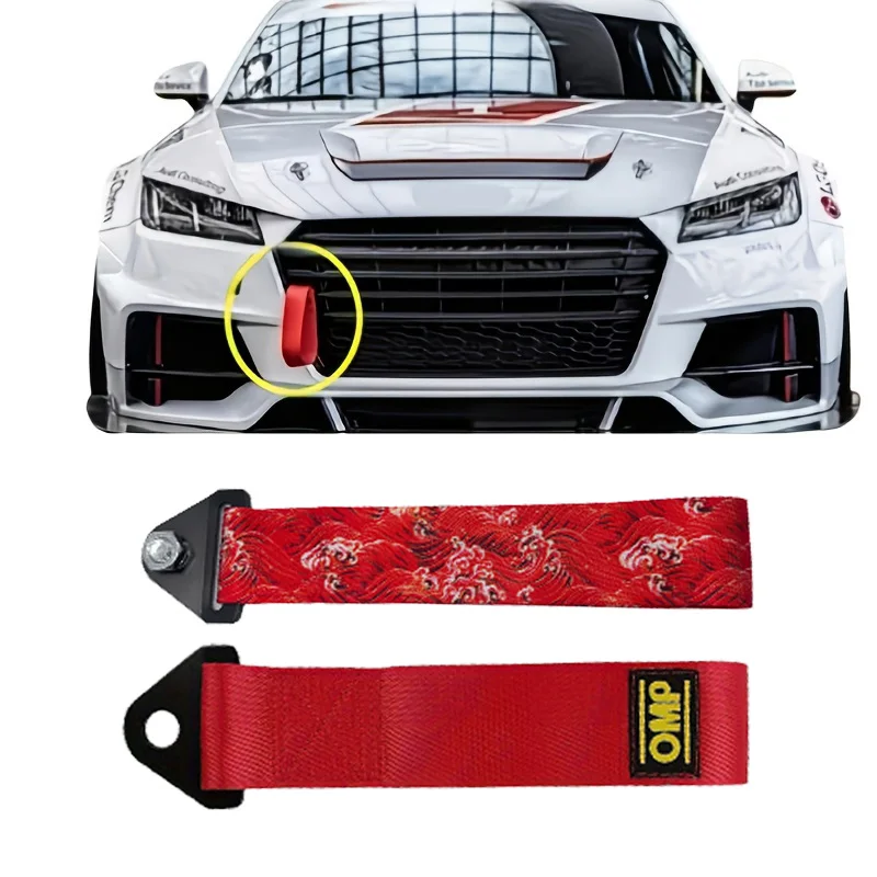 New Car Nylon Tow Rope Universal Tow Eye Strap with Bumper Trailer Compatibility Exterior Car Creativity Decoration with Screws