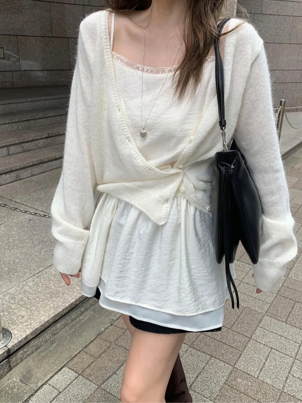 Korean Style Three-Color Long Sleeve Thin Cardigan Knitted Sweater Slanting Lapel Spring Autumn Winter Women's Fashion