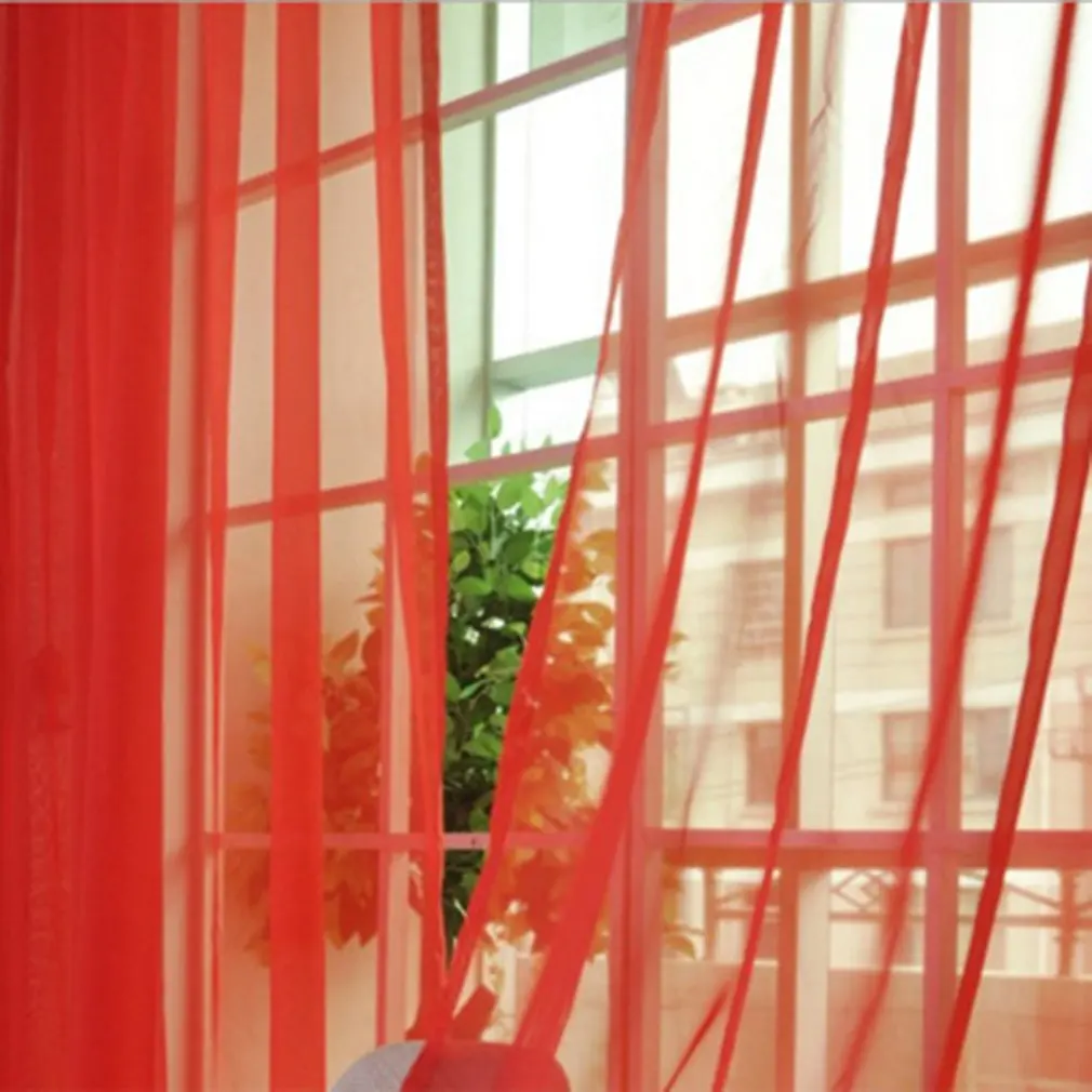 Fashion Simple Solid Colors Tulle Door Window Curtain Washable Drape Panel Sheer Scarf Valances Translucent Design
