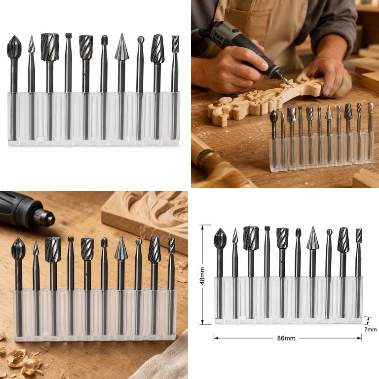 10Pcs Wood Grinding Files High Hardness Rotary Burrs Heat Treated Polishing Bits for Electric Grinder Deburring Drimming Trimm