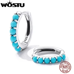 WOSTU European Vintage Natural Turquoise Hoop Earrings Solid 925 Sterling Silver Luxury Trendy Earring For Women Wedding Jewelry