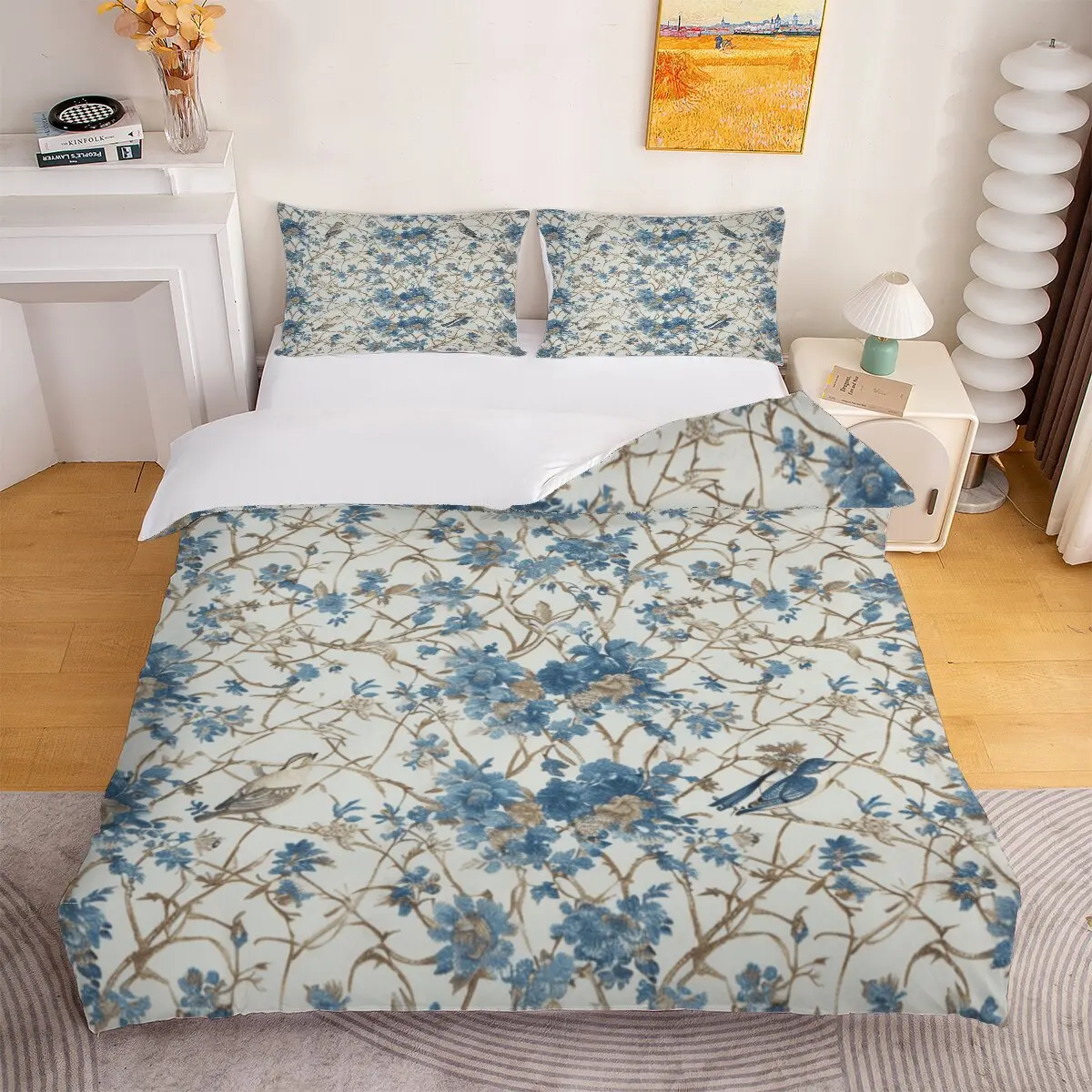 Blue floral pattern  Down comforter set large size  flower and bird rative pattern  Modern trend of printed bedding