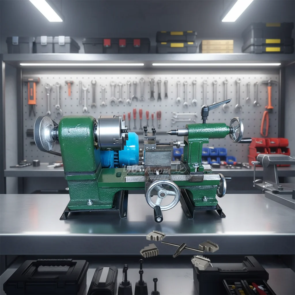 LY Mini Desktop Lathe Machine for Metal 240mm Bed Slewing Diameter 4 Jaw 500W Motor Power Optional 80mm/100mm Chuck Diameter