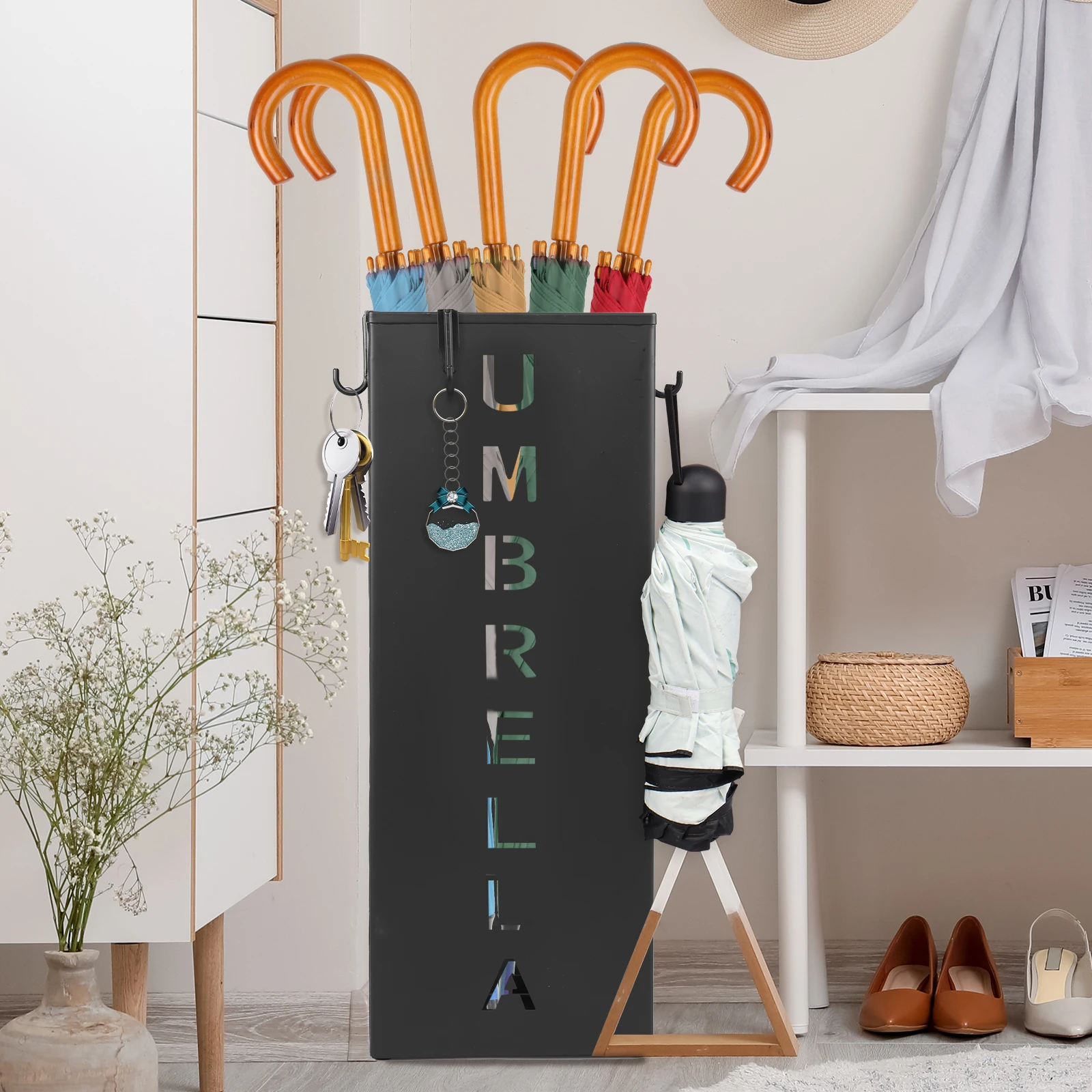 Umbrella Storage Bucket Metal Umbrella Holder Multipurpose Classroom Storage Wrought Iron Rain Rack Entryway Home Hotel
