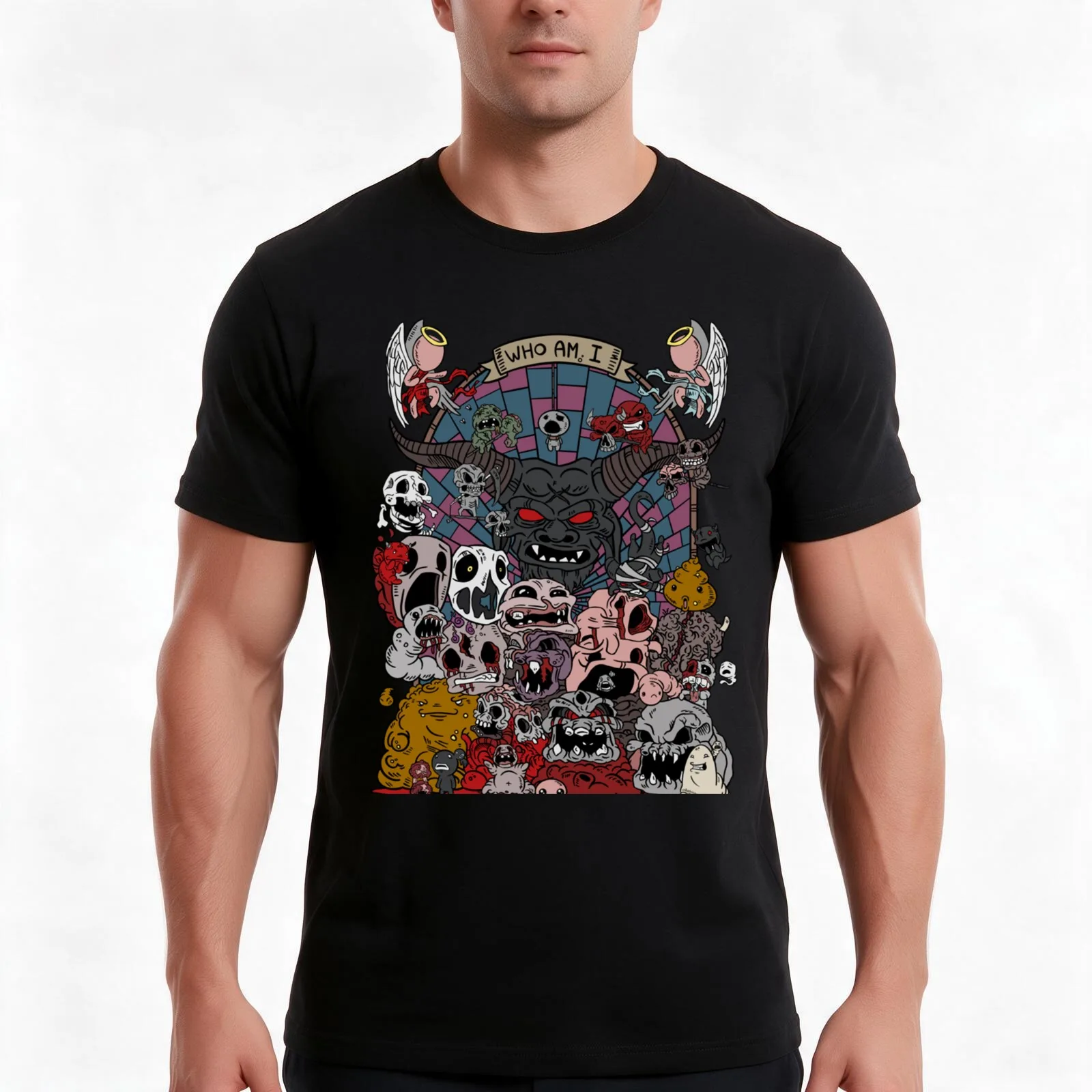 the binding of isaac T-Shirt, Summer Casual Cotton Tee, Oversized Streetwear Tops, Vintage Graphic Print, Loose Fit Short Sleeve