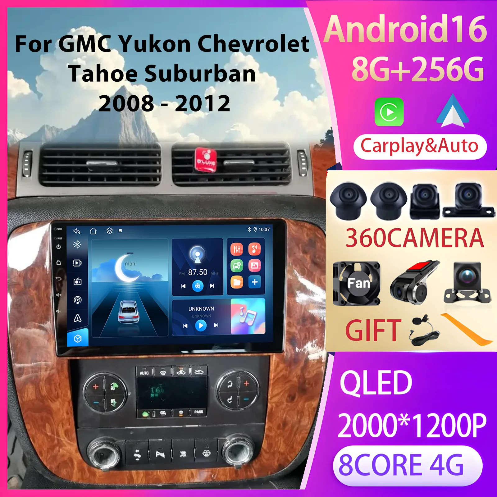 

Carplay Android Auto для GMC Yukon Chevrolet Tahoe Suburban 2008-2012 Автомобильный радиоприемник Мультимедийный видеоплеер GPS-навигация Головное устройство