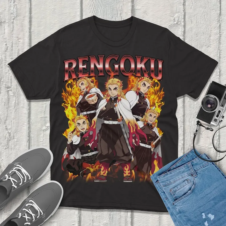 

Rengoku Kimetsu no Yaiba Artistic Anime Tee - Vintage Vibes for Fans