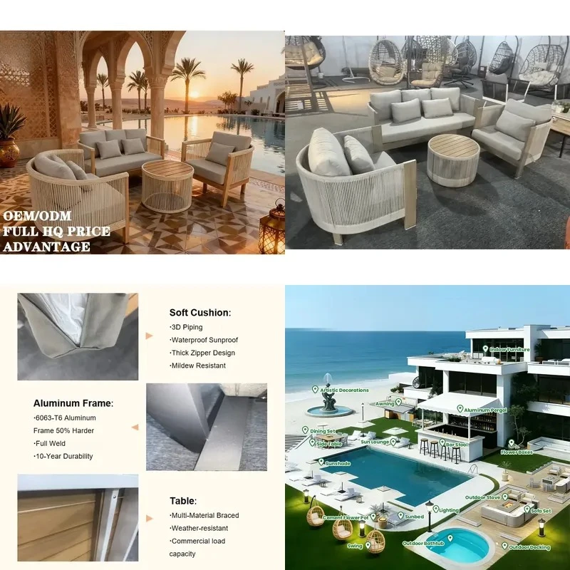 Luxury Wood Plastic Outdoor Sofa Set Waterproof UV Proof Composite Rattan Furniture Garden Hotel Restaurant Patio Seating